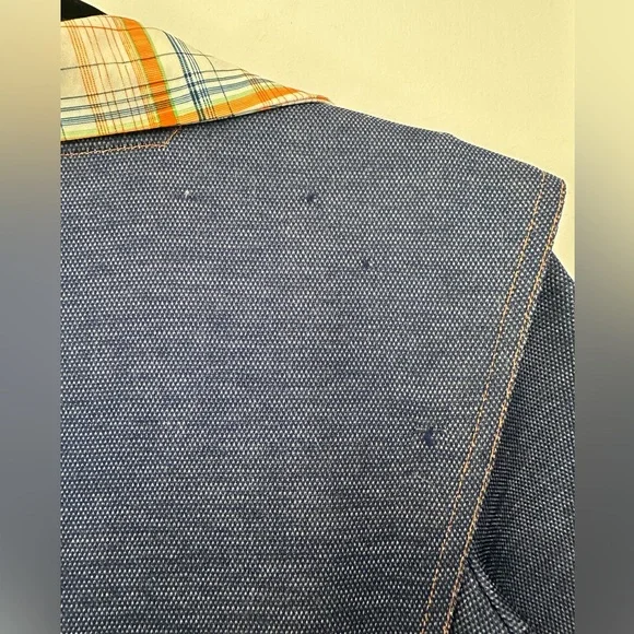 VINTAGE 3-pc 60s/70s denim/plaid print skirt/shirt/tunic set w/apple motif (S) - Picture 9 of 16